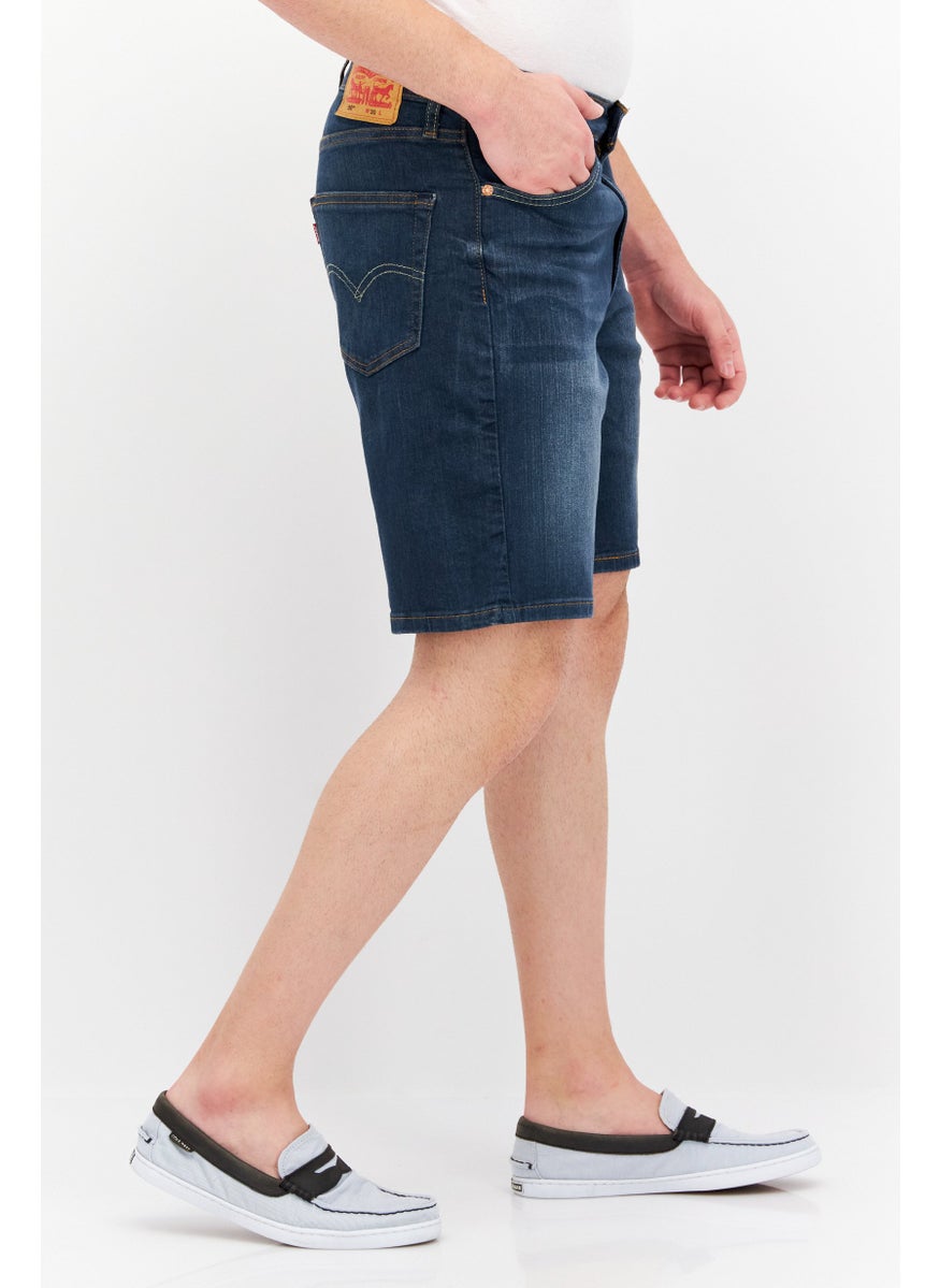 Men Relaxed Fit Washed Denim Shorts, Dark Blue