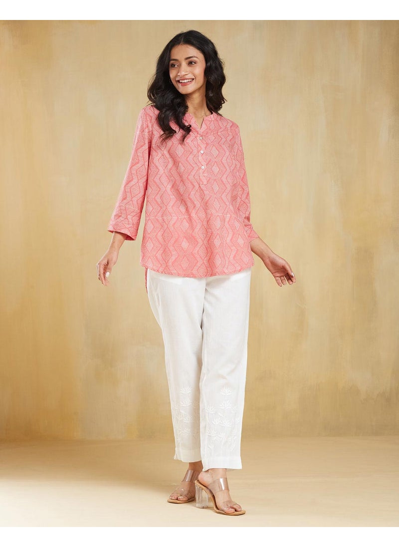 White Cotton Chikankari Slim fit Casual Pant