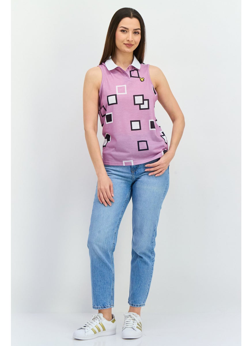Women Spread Collar Sleeveless Brand Logo Top, Lavender