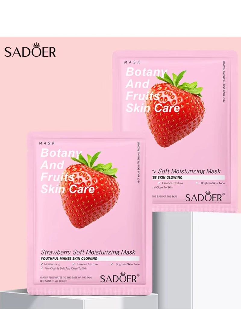 10 Pcs Strawberry Soft Moisturizing Mask Set Botany and Fruits Skin Care Sheet Facial Mask Hydrating Nourishing Skin Tone Soft Texture Face Mask Sheet for Women and Men Skincare Youthful Skin Glowing Masks