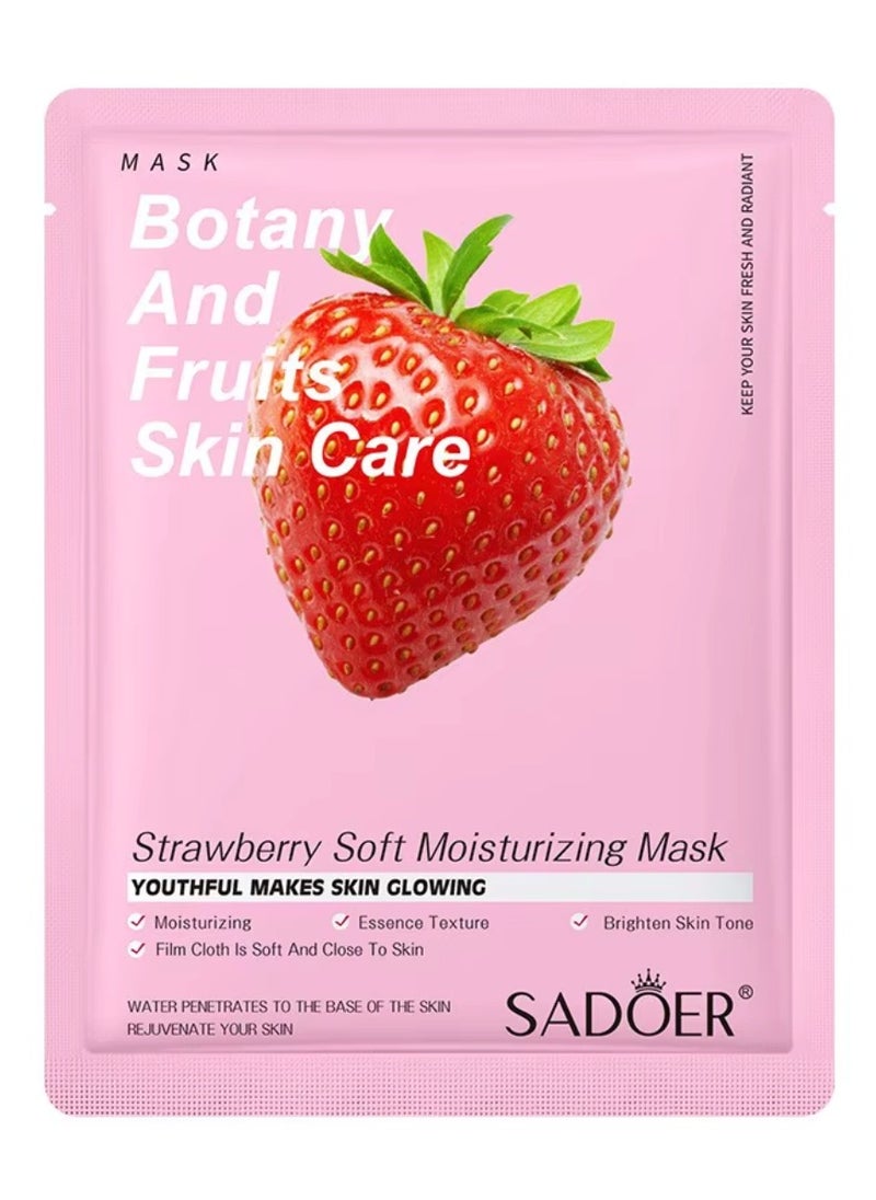 10 Pcs Strawberry Soft Moisturizing Mask Set Botany and Fruits Skin Care Sheet Facial Mask Hydrating Nourishing Skin Tone Soft Texture Face Mask Sheet for Women and Men Skincare Youthful Skin Glowing Masks