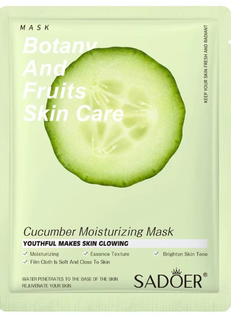 10 Pcs Cucumber Moisturizing Mask Set Botany and Fruits Skin Care Sheet Facial Mask Hydrating Nourishing Skin Tone Soft Texture Face Mask Sheet for Women and Men Skincare Youthful Skin Glowing Masks