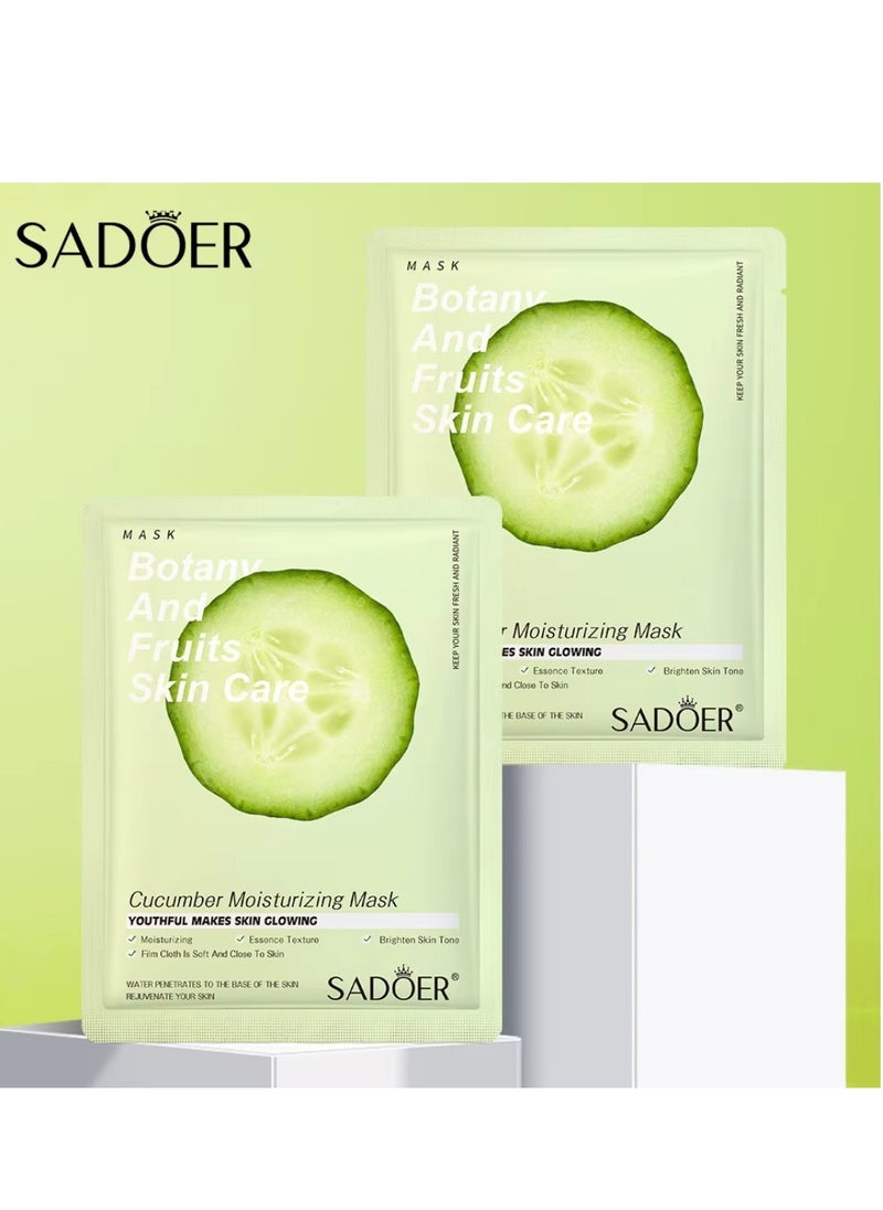 10 Pcs Cucumber Moisturizing Mask Set Botany and Fruits Skin Care Sheet Facial Mask Hydrating Nourishing Skin Tone Soft Texture Face Mask Sheet for Women and Men Skincare Youthful Skin Glowing Masks