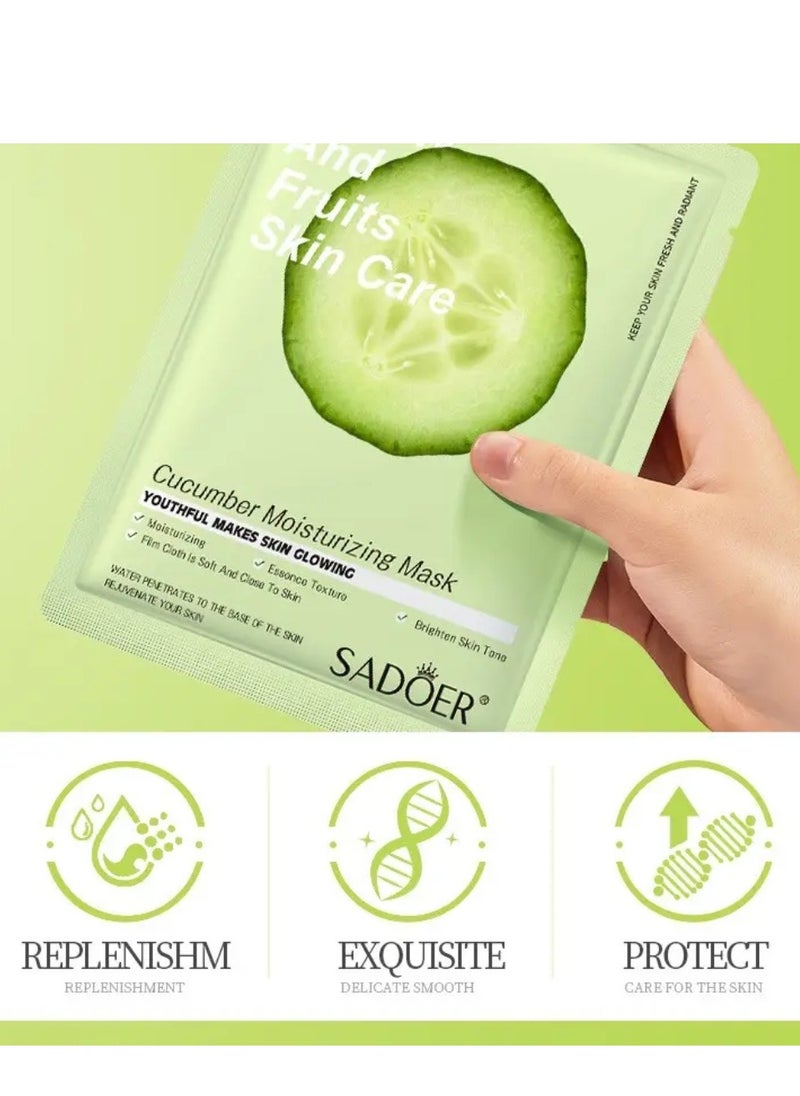 10 Pcs Cucumber Moisturizing Mask Set Botany and Fruits Skin Care Sheet Facial Mask Hydrating Nourishing Skin Tone Soft Texture Face Mask Sheet for Women and Men Skincare Youthful Skin Glowing Masks