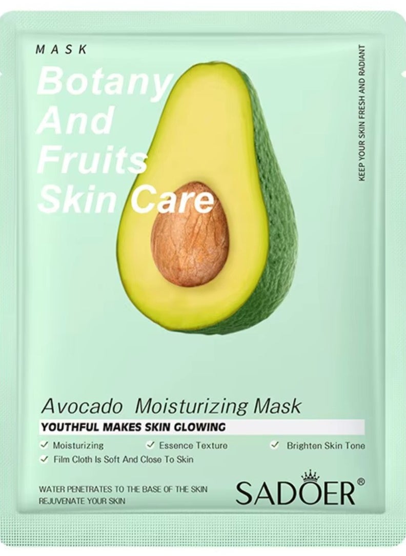 10 Pcs Avocado Moisturizing Mask Set  Botany and Fruits Skin Care Sheet Facial Mask Hydrating Nourishing Skin Tone Soft Texture Face Mask Sheet for Women and Men Skincare Youthful Skin Glowing Masks