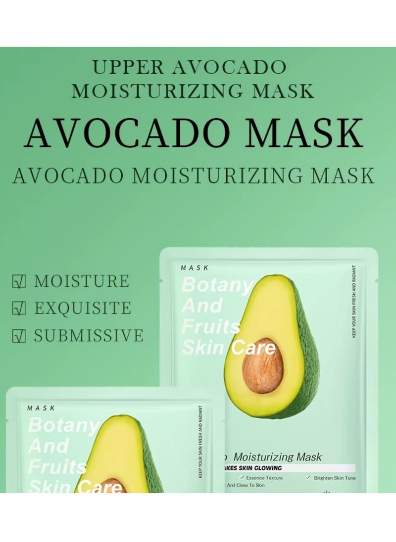 10 Pcs Avocado Moisturizing Mask Set  Botany and Fruits Skin Care Sheet Facial Mask Hydrating Nourishing Skin Tone Soft Texture Face Mask Sheet for Women and Men Skincare Youthful Skin Glowing Masks