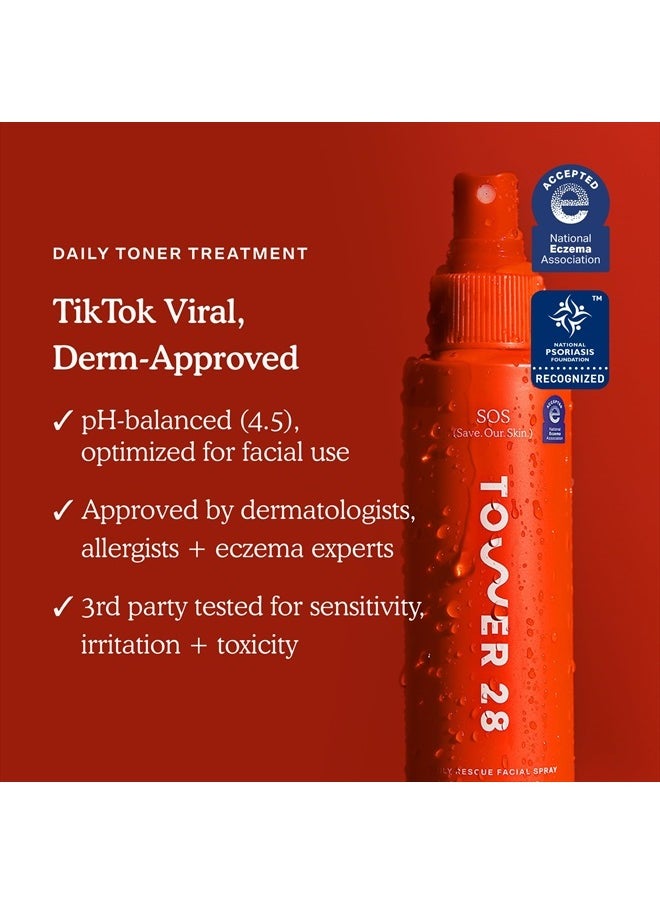 SOS Daily Rescue Facial Spray for Sensitive Skin, Hypochlorous Acid Spray Helps Reduce Redness and Breakouts, Full Size Toner for Face, 4 FL Oz