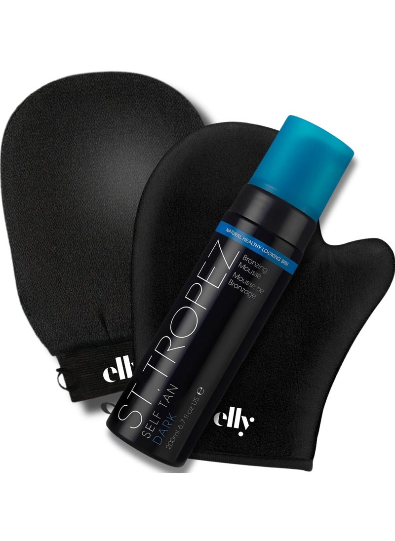 St.Tropez Dark Mousse Tanning Set – Includes Elly Exfoliating & Application Gloves for a Flawless, Streak-Free Glow. Women. Men