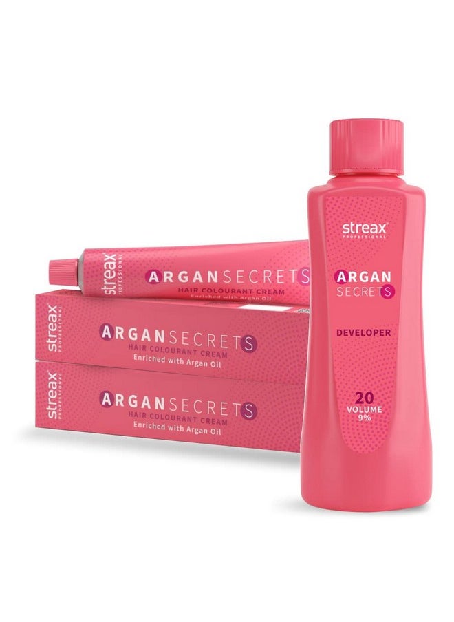 Streax Argan Hair Colourant No 3 +Developer 20 V,250Ml, Dark Brwon