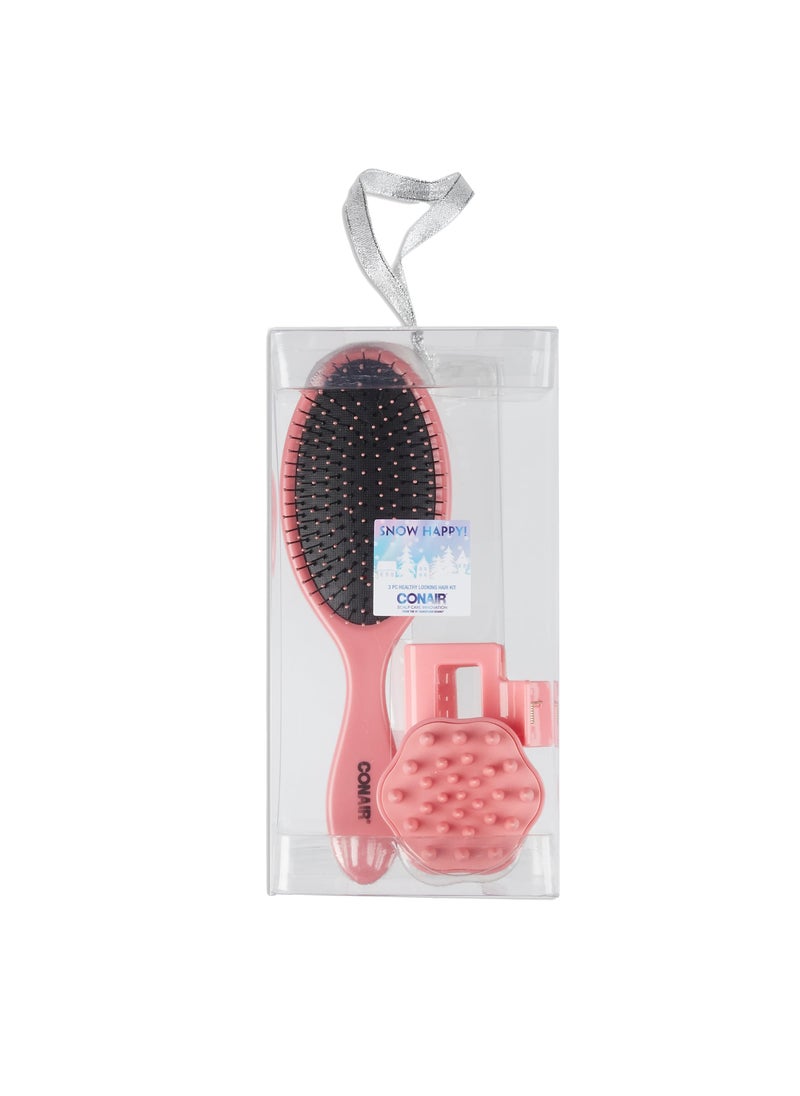 Conair Gift Set Gift Box Under 20 Includes 1 Hair Brush 1 Claw Clip and 1 Scalp Massager in Pink