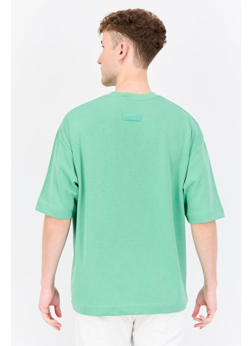 Men Crew Neck Short Sleeve Brand Logo T-Shirt, Tropical Green
