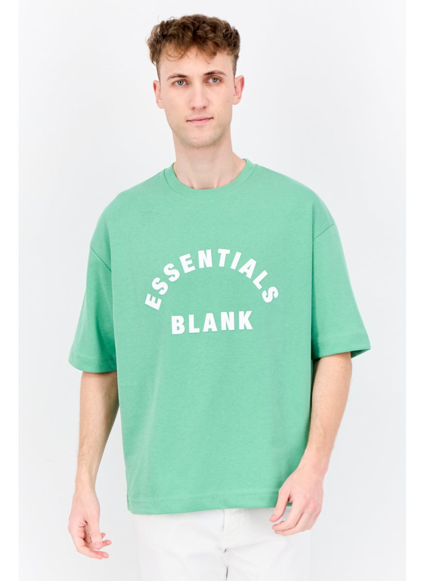 Men Crew Neck Short Sleeve Brand Logo T-Shirt, Tropical Green