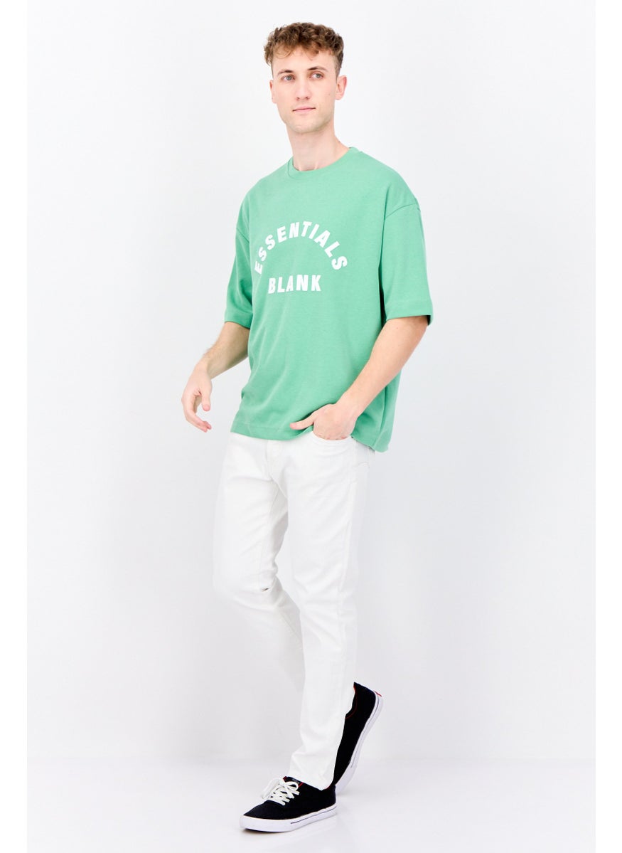 Men Crew Neck Short Sleeve Brand Logo T-Shirt, Tropical Green