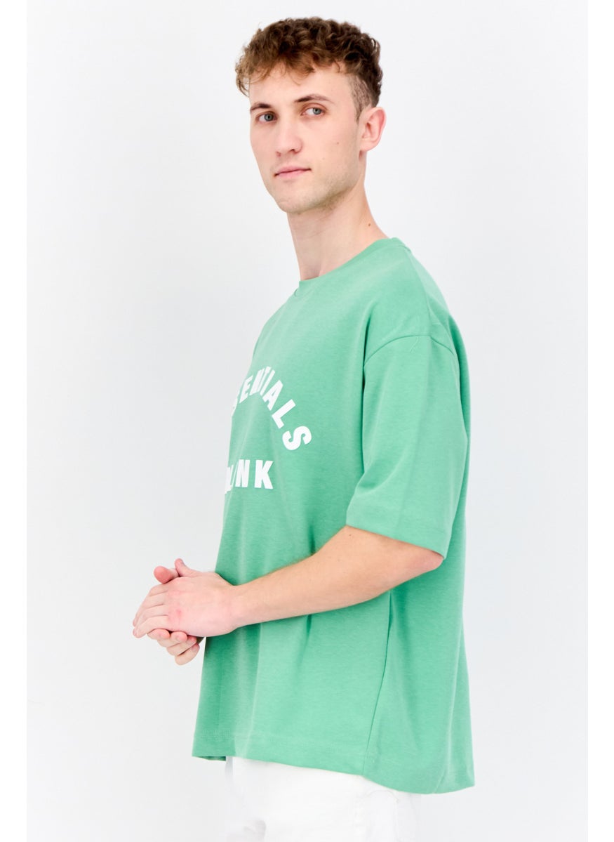 Men Crew Neck Short Sleeve Brand Logo T-Shirt, Tropical Green