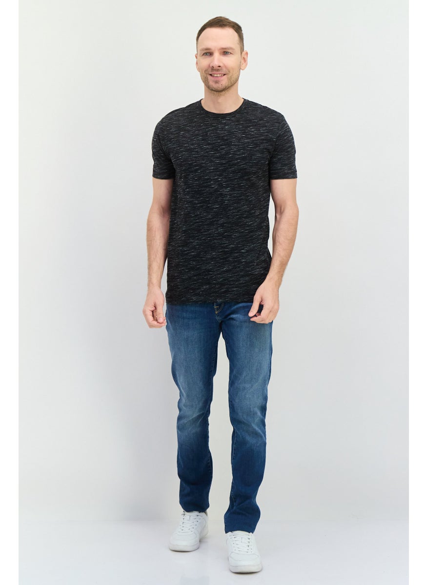 Men Crew Neck Short Sleeves Brand Logo T-Shirt, Heather Black