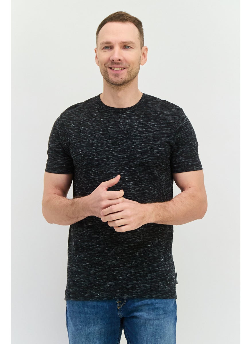 Men Crew Neck Short Sleeves Brand Logo T-Shirt, Heather Black