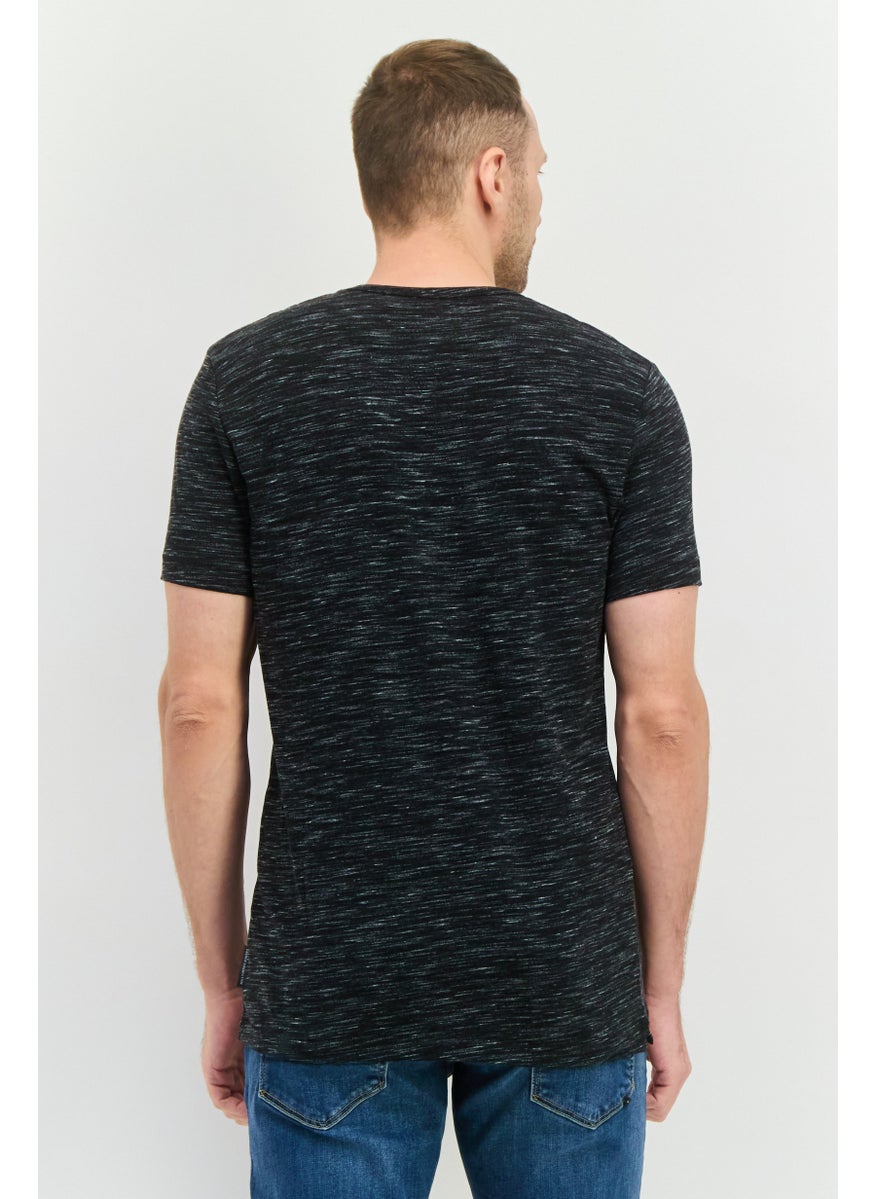 Men Crew Neck Short Sleeves Brand Logo T-Shirt, Heather Black