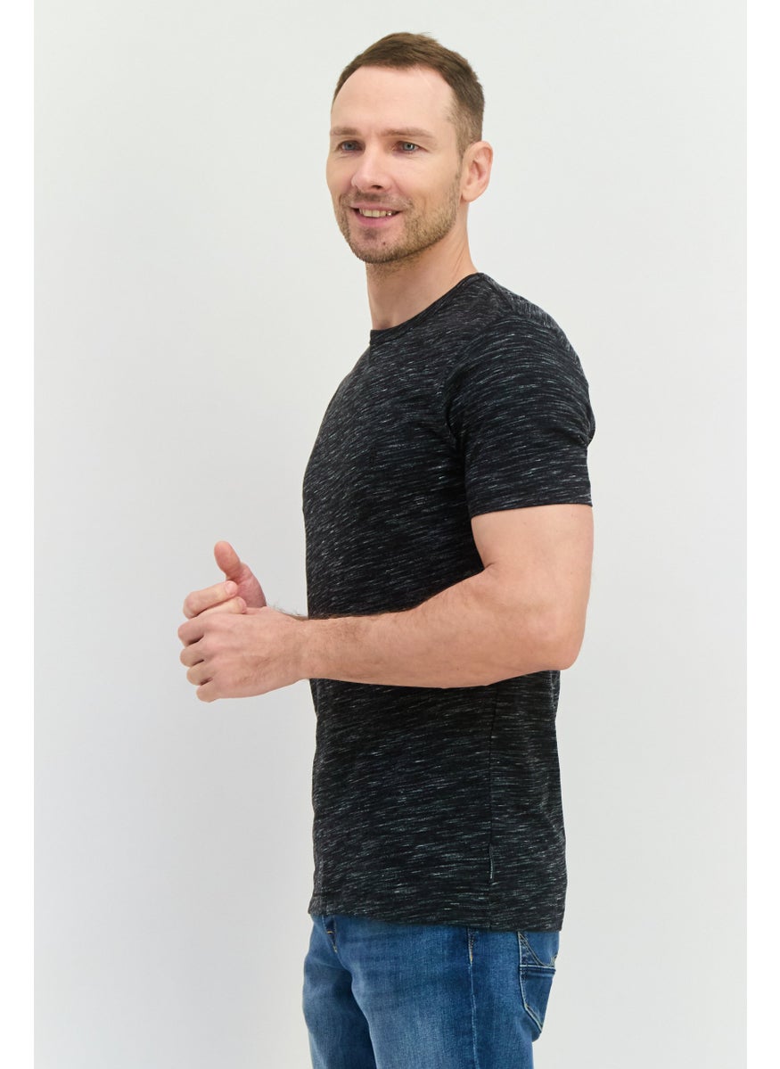 Men Crew Neck Short Sleeves Brand Logo T-Shirt, Heather Black