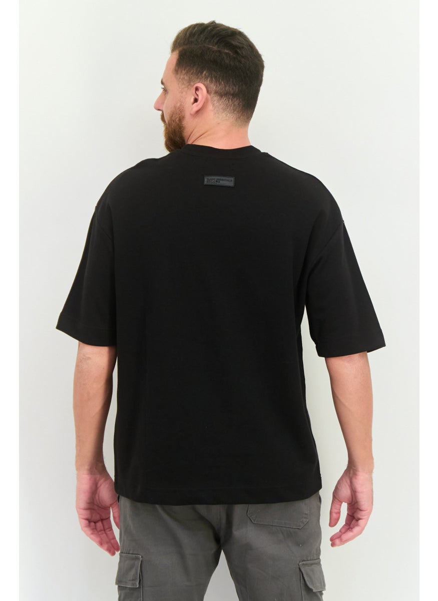 Men Crew Neck Short Sleeve Brand Logo T-Shirt, Black