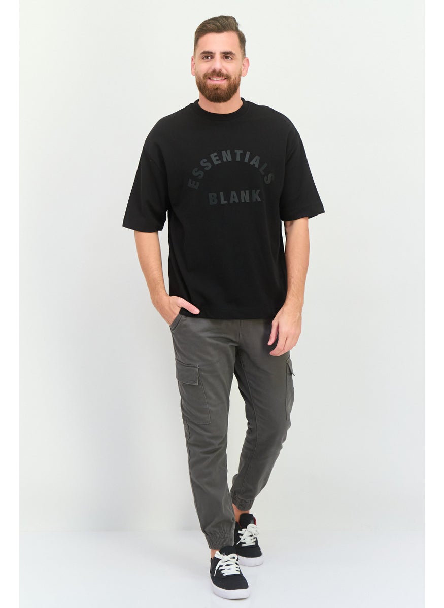 Men Crew Neck Short Sleeve Brand Logo T-Shirt, Black