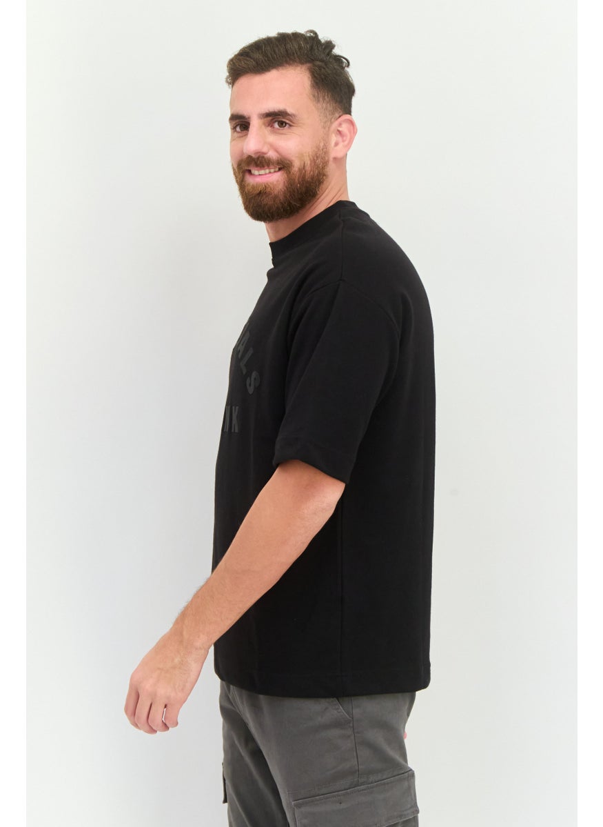 Men Crew Neck Short Sleeve Brand Logo T-Shirt, Black