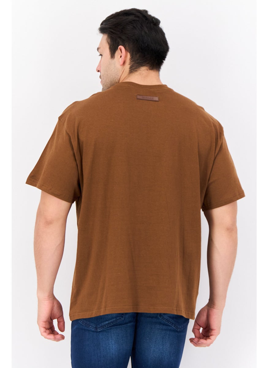 Men Crew Neck Short Sleeve Brand Logo T-Shirts, Brown
