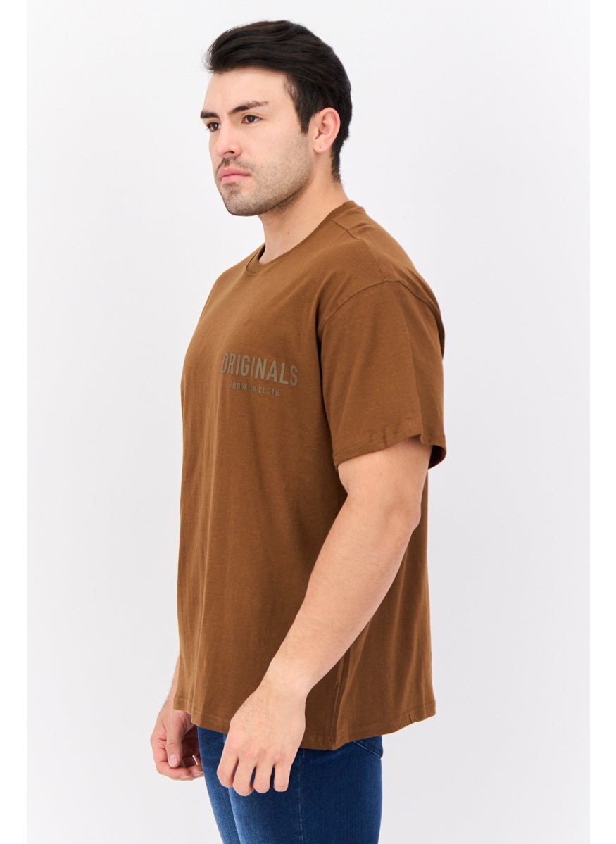 Men Crew Neck Short Sleeve Brand Logo T-Shirts, Brown