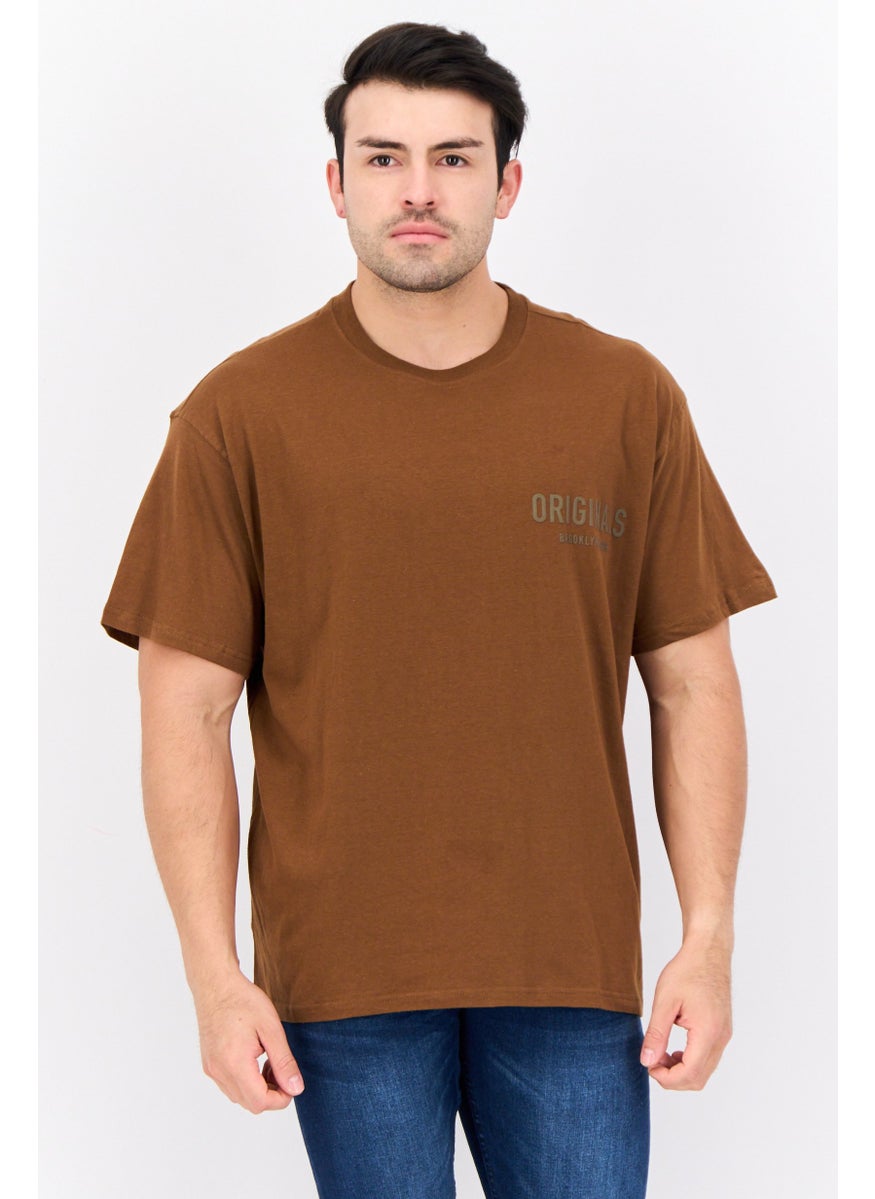 Men Crew Neck Short Sleeve Brand Logo T-Shirts, Brown
