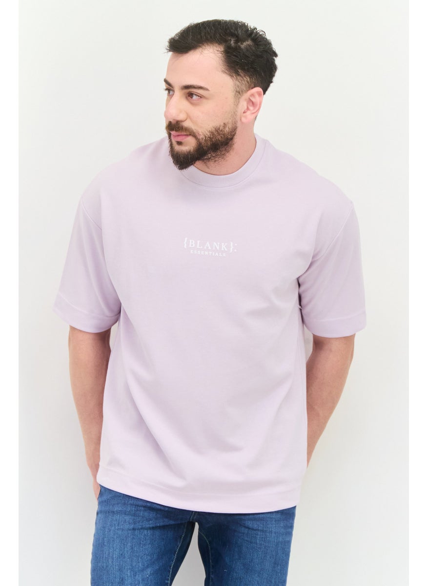 Men Crew Neck Short Sleeves Brand Logo T-Shirt, Lilac