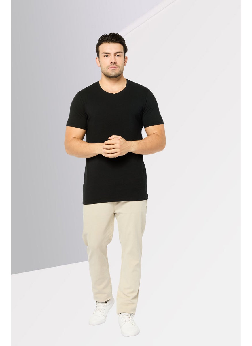Men Crew Neck Short Sleeve Solid T-Shirt, Black