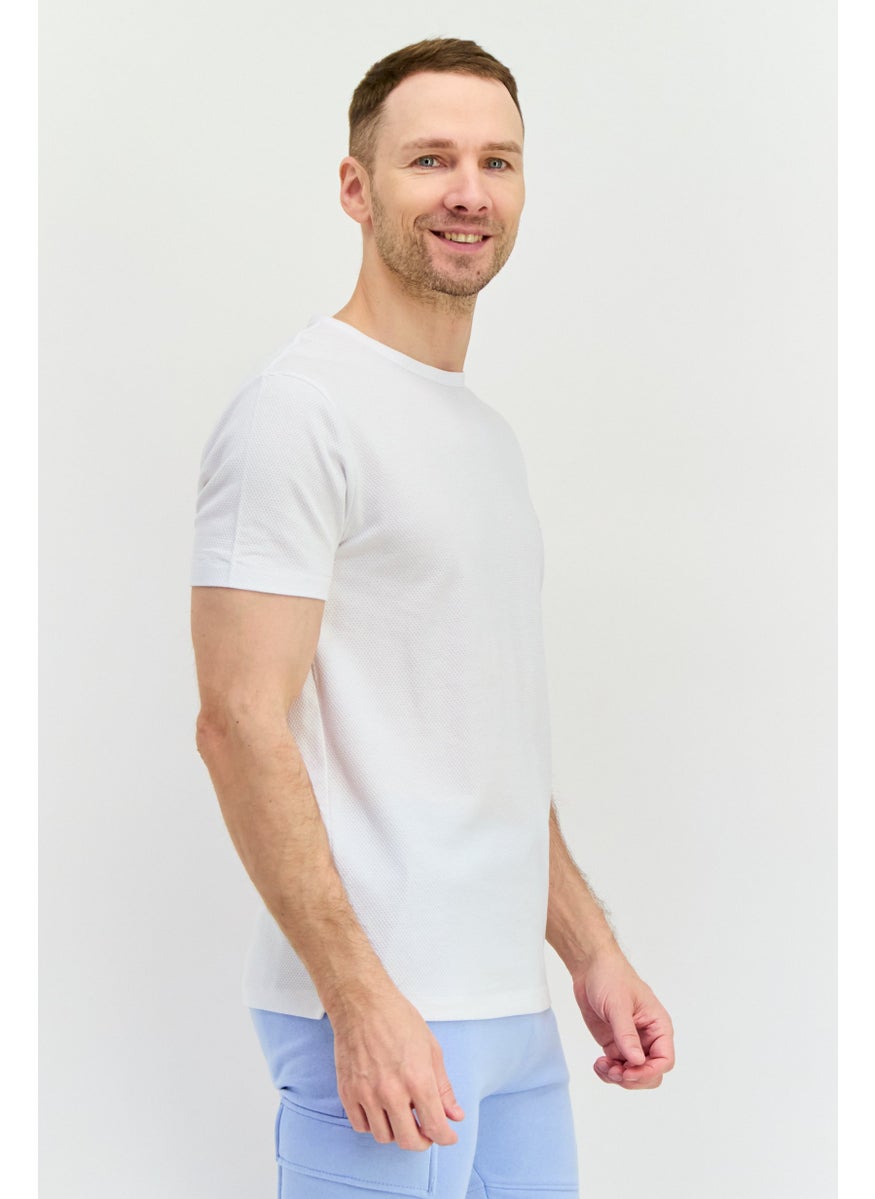 Men Crew Neck Short Sleeves Textured T-Shirt, White