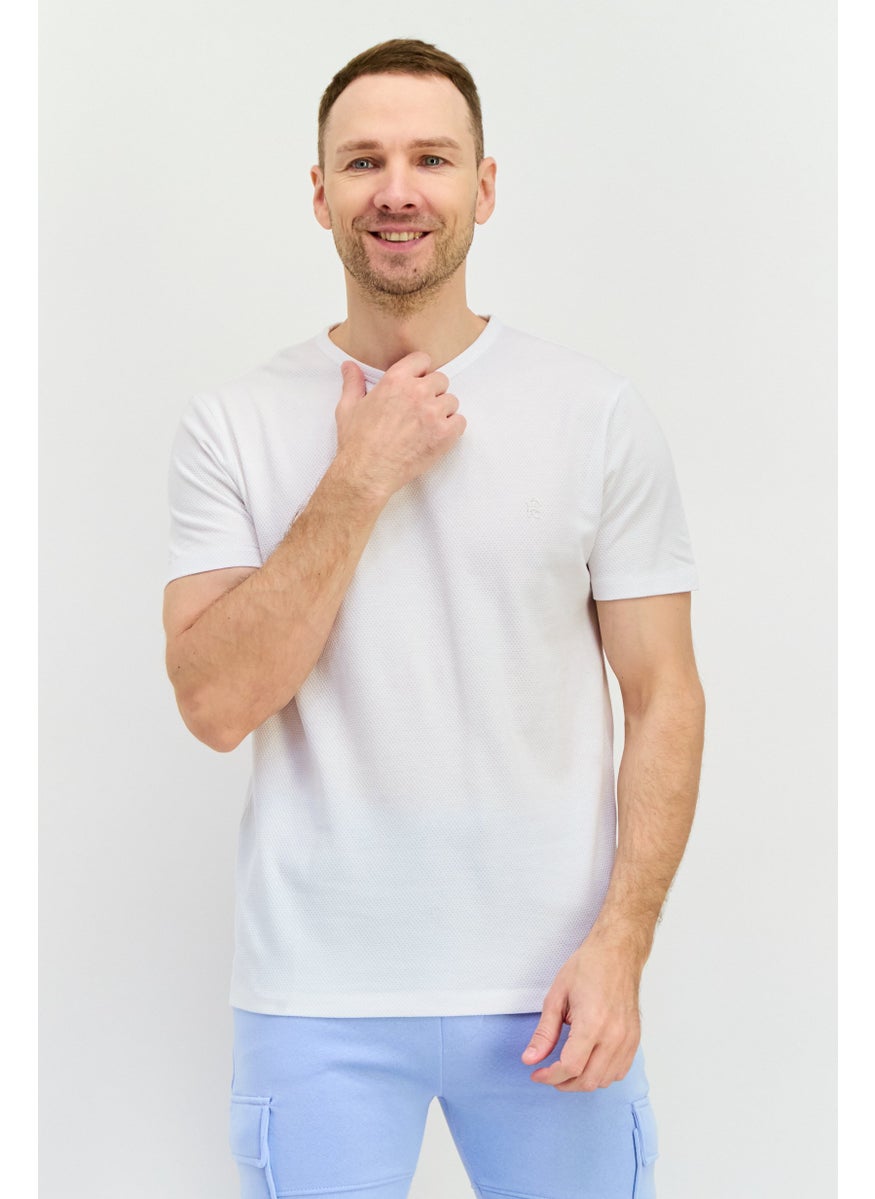 Men Crew Neck Short Sleeves Textured T-Shirt, White