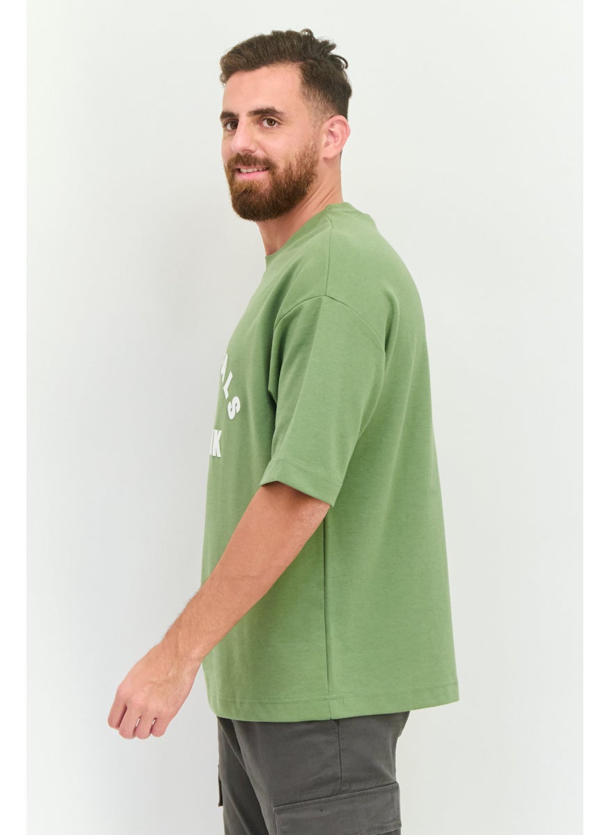 Men Crew Neck Short Sleeve Brand Logo T Shirt, Forest Green