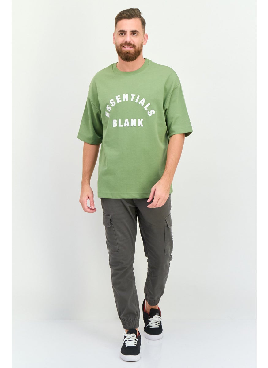 Men Crew Neck Short Sleeve Brand Logo T Shirt, Forest Green