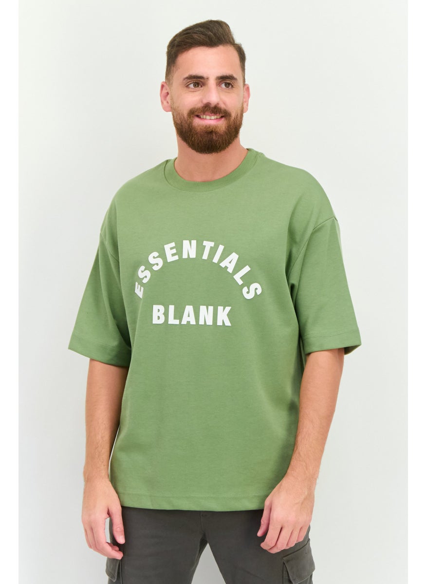 Men Crew Neck Short Sleeve Brand Logo T Shirt, Forest Green