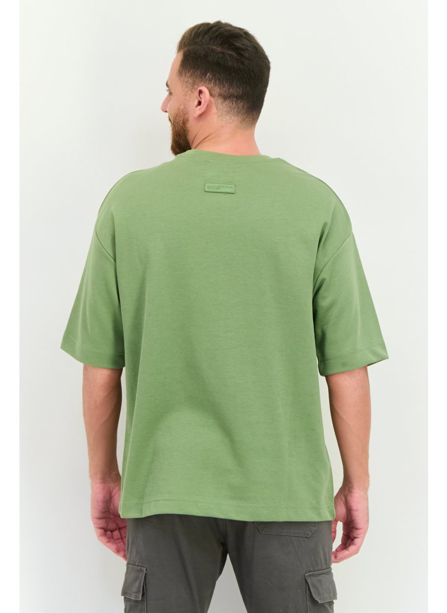Men Crew Neck Short Sleeve Brand Logo T Shirt, Forest Green
