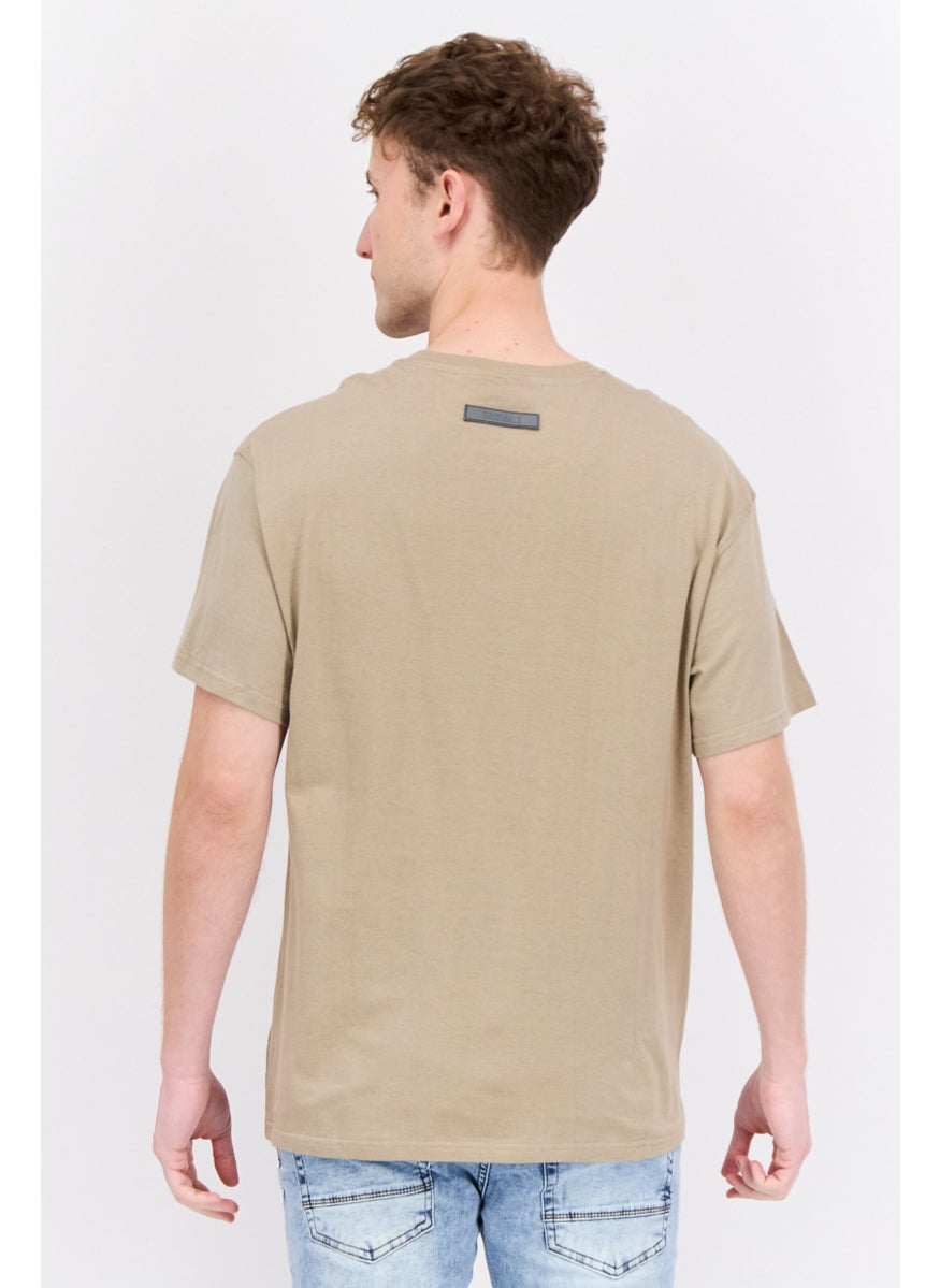 Men Crew Neck Short Sleeve Brand Logo T-Shirts, Tan