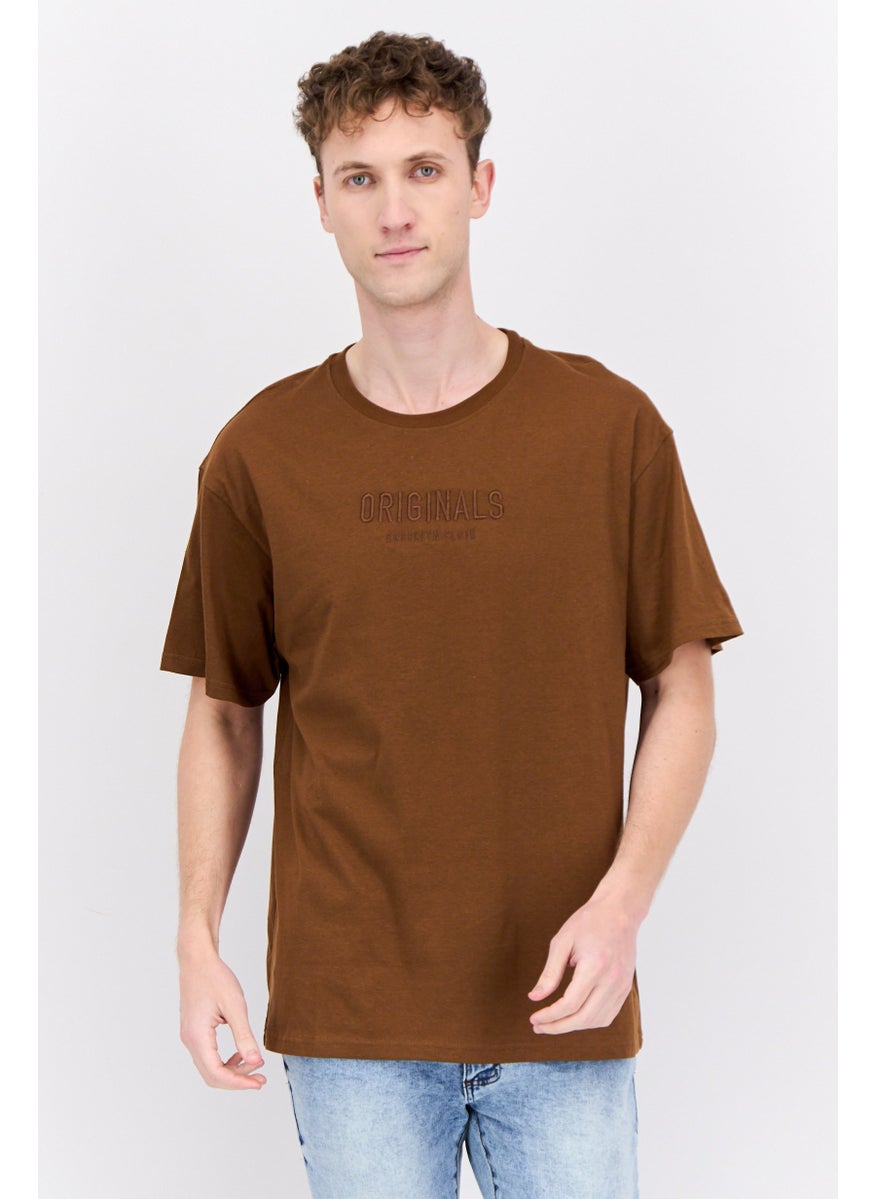 Men Crew Neck Short Sleeve  Embroidered Logo T-Shirt, Brown