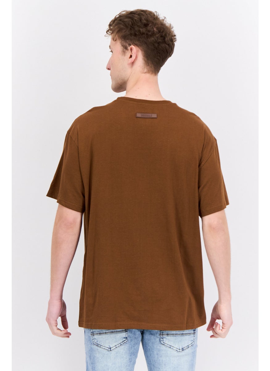 Men Crew Neck Short Sleeve  Embroidered Logo T-Shirt, Brown