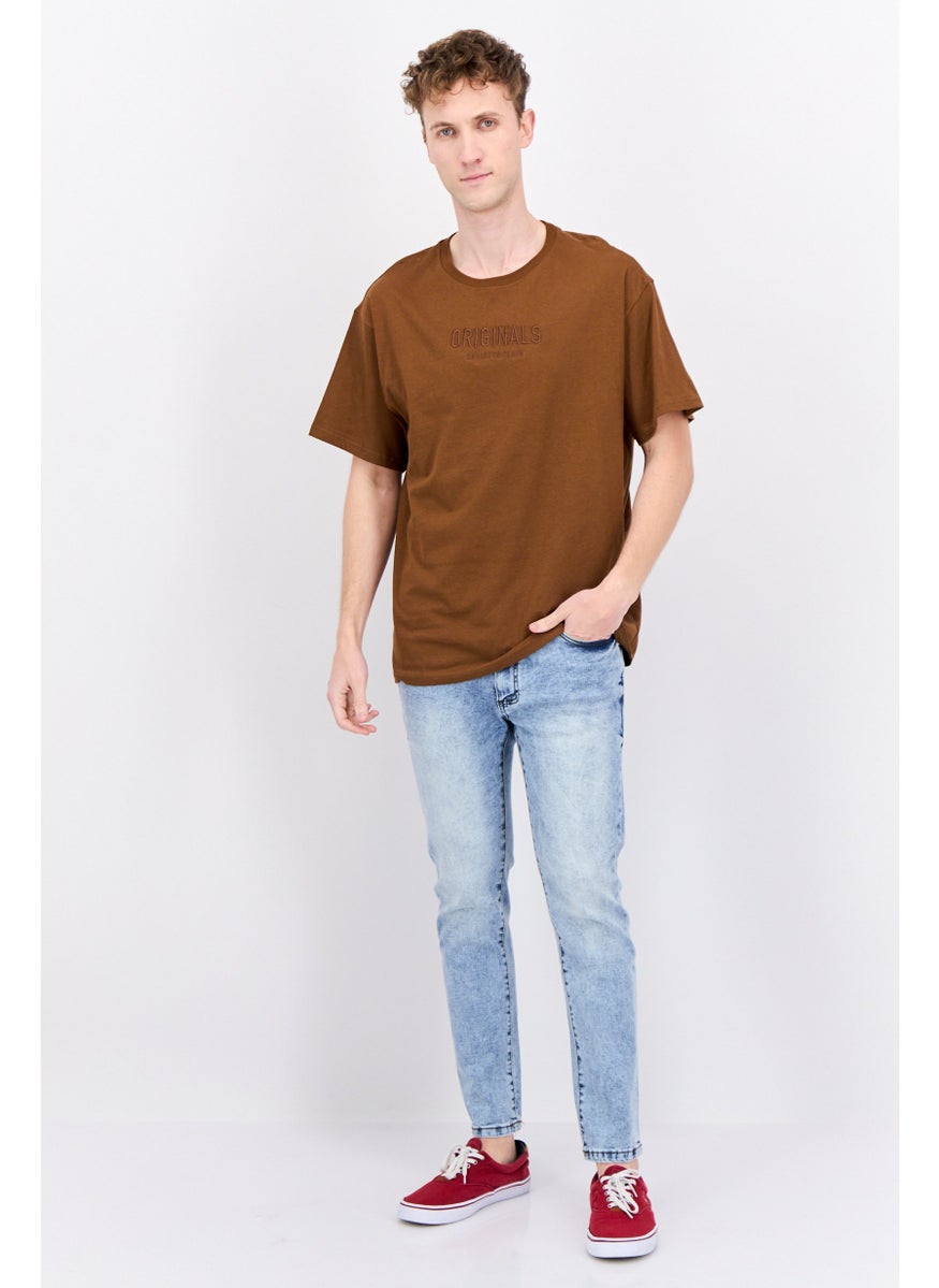 Men Crew Neck Short Sleeve  Embroidered Logo T-Shirt, Brown