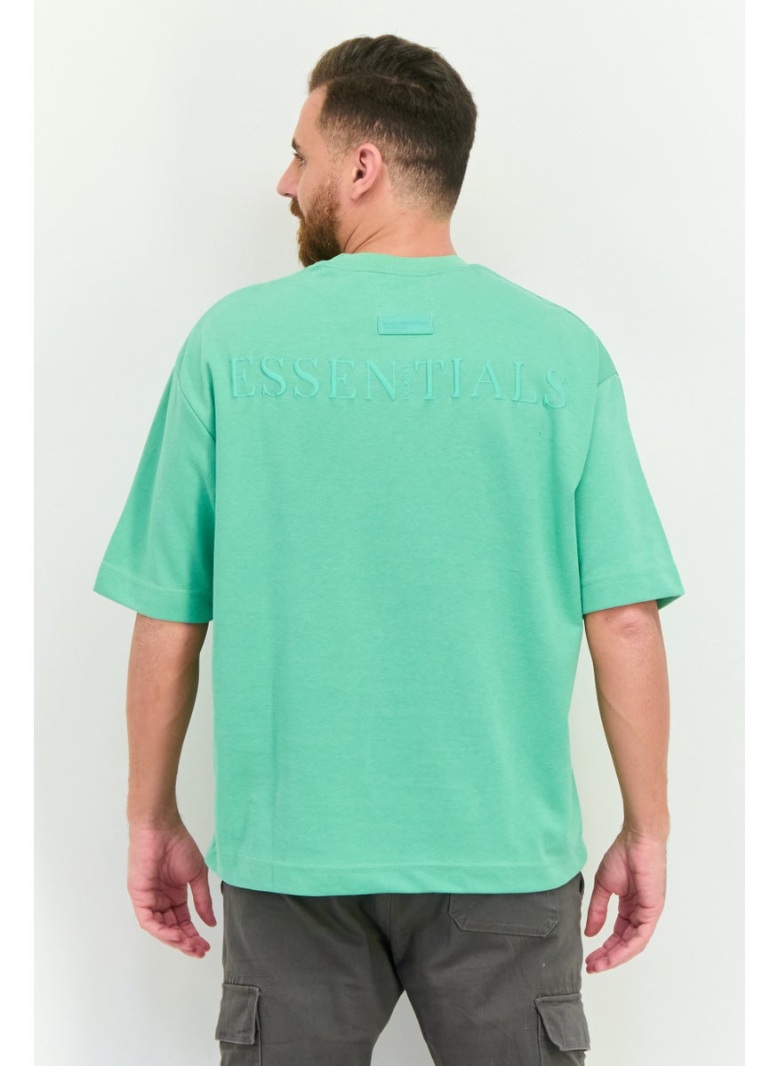 Men Crew Neck Short Sleeve Brand Logo T Shirt, Light Green