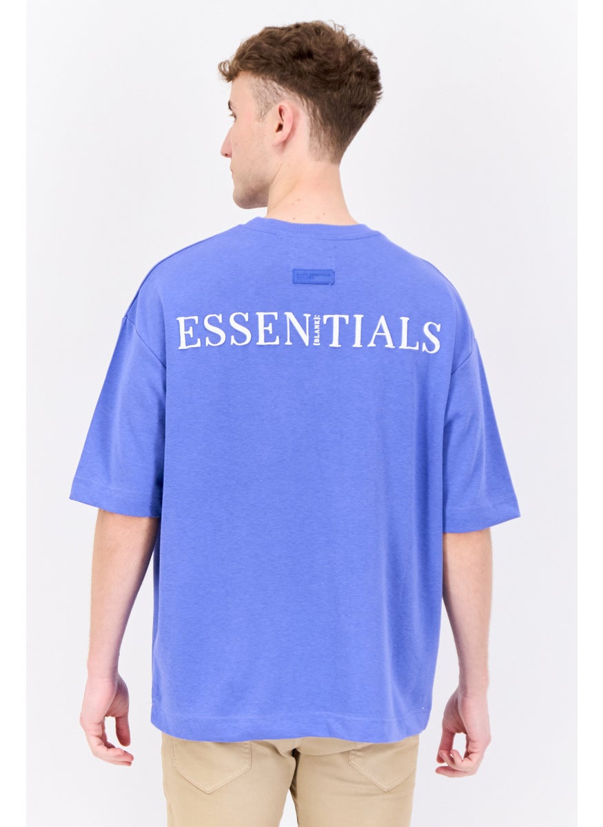 Men Crew Neck Short Sleeve Brand Logo T Shirt, Royal Blue