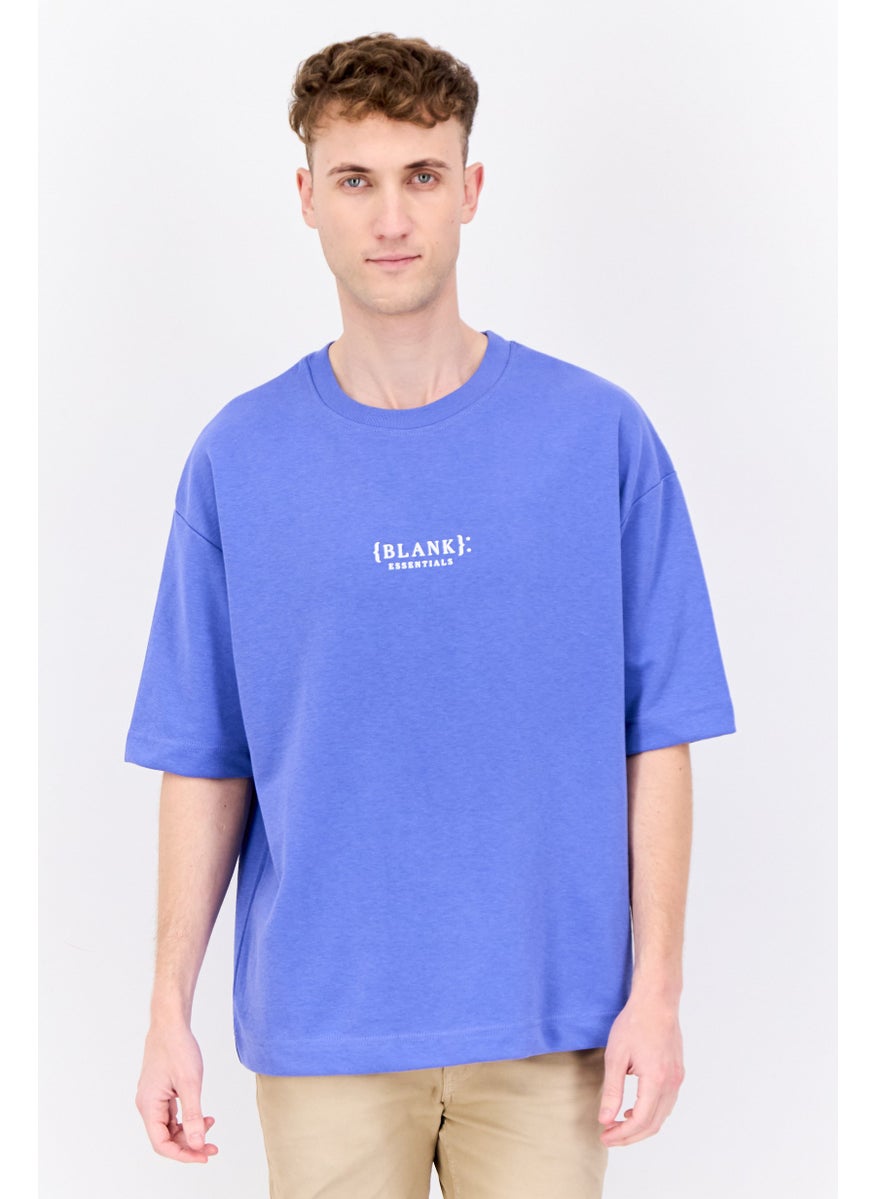 Men Crew Neck Short Sleeve Brand Logo T Shirt, Royal Blue