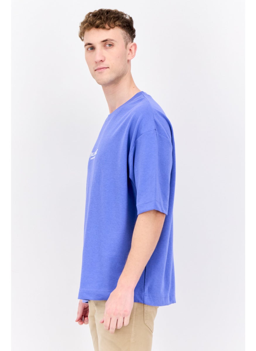 Men Crew Neck Short Sleeve Brand Logo T Shirt, Royal Blue