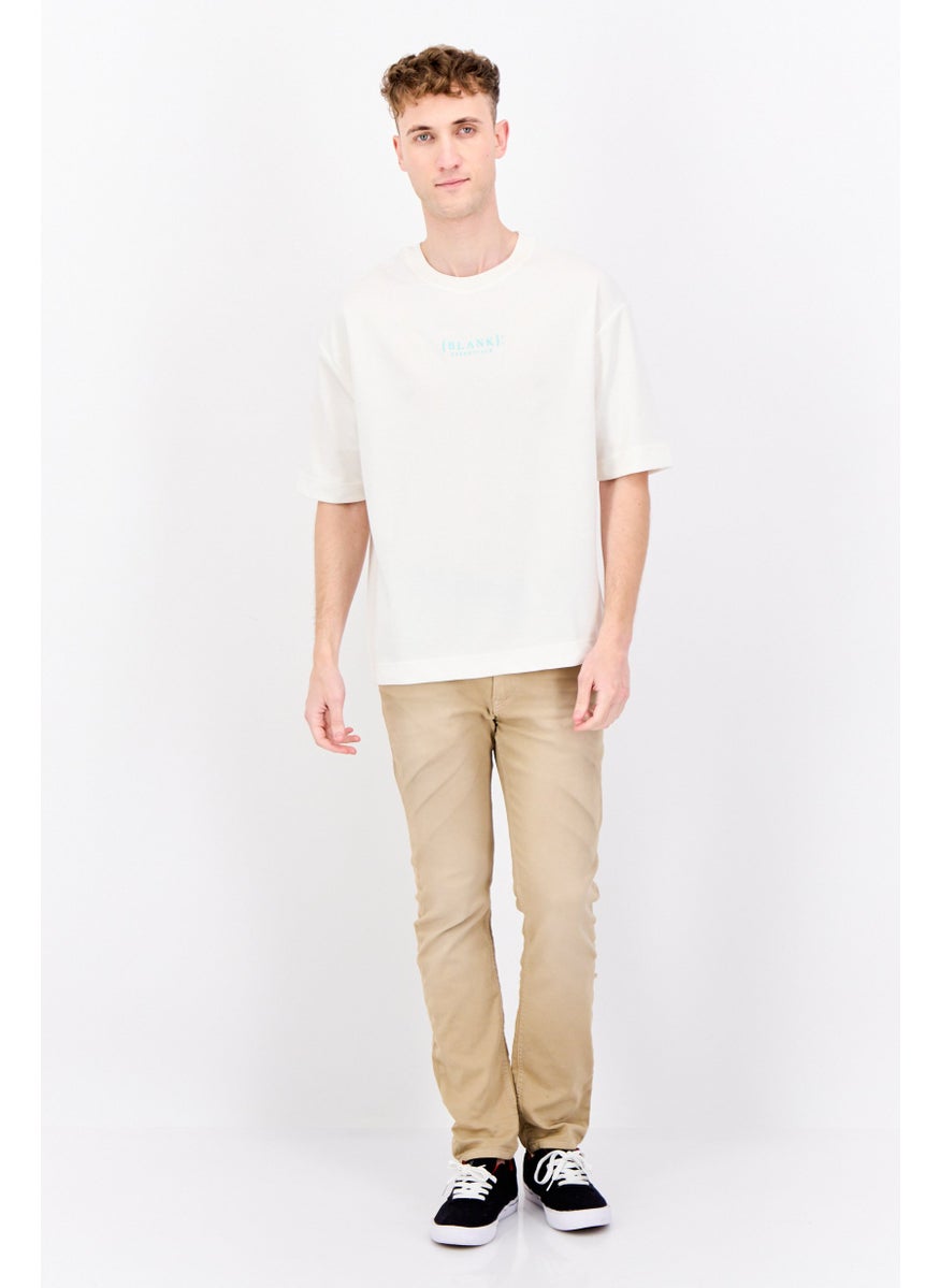 Men Crew Neck Short Sleeve Brand Logo T-Shirt, Off White