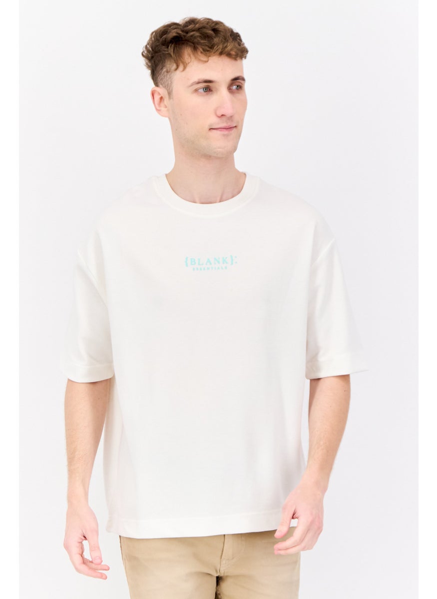 Men Crew Neck Short Sleeve Brand Logo T-Shirt, Off White