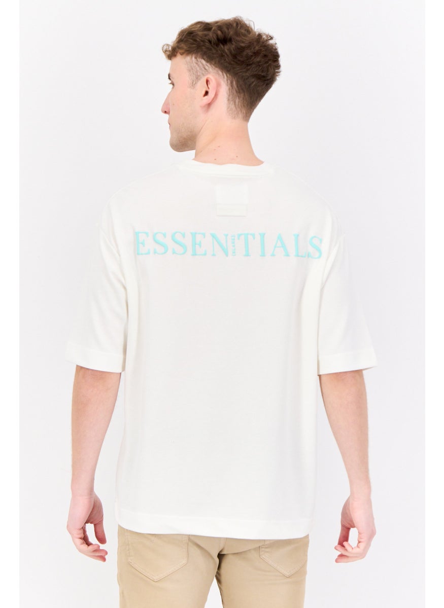 Men Crew Neck Short Sleeve Brand Logo T-Shirt, Off White