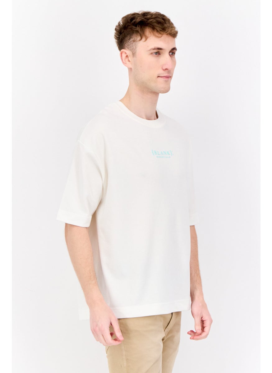 Men Crew Neck Short Sleeve Brand Logo T-Shirt, Off White