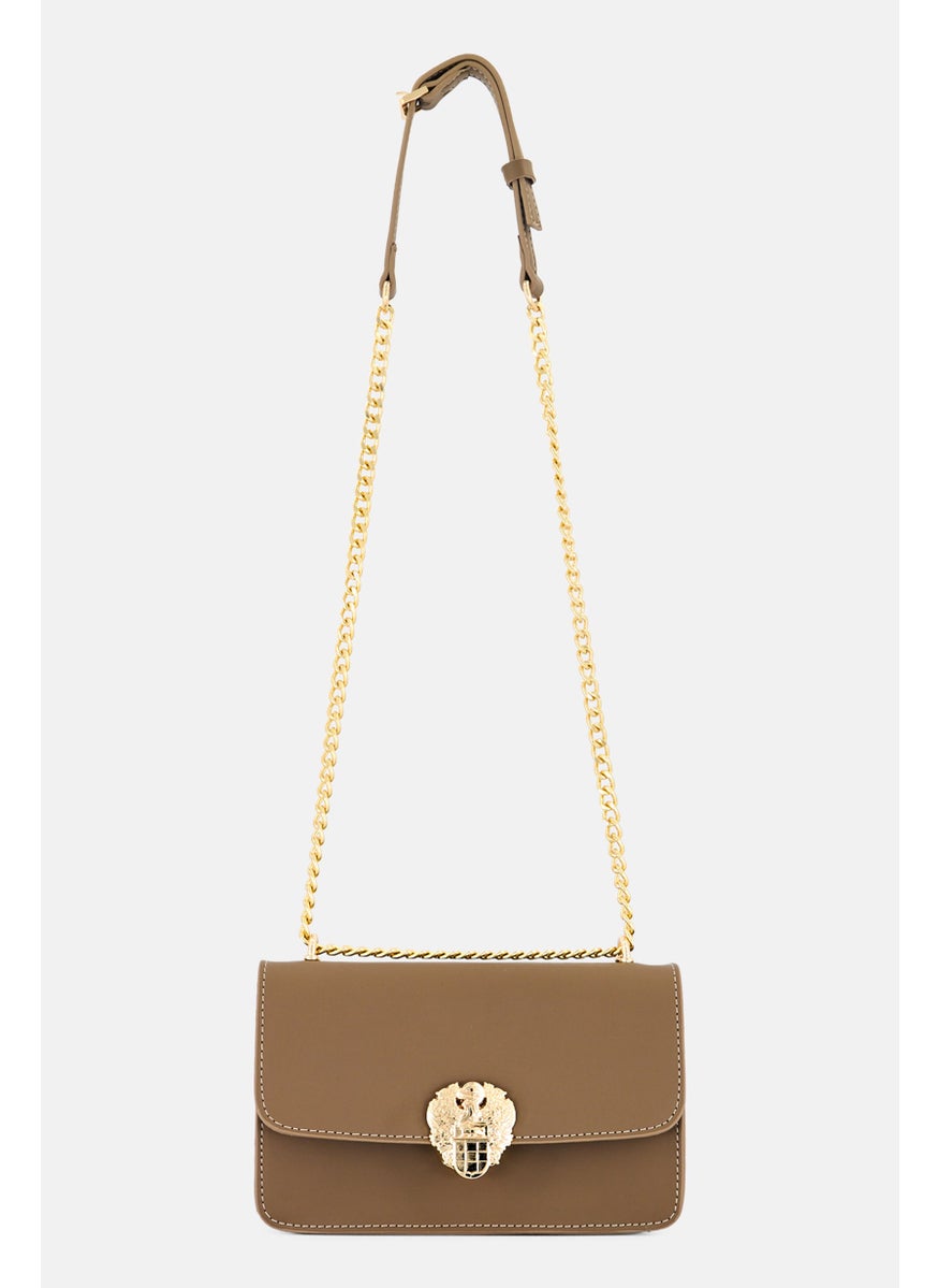 Women Brand Logo Shoulder Bag 16 H x 24 L x 10 W cm, Tan