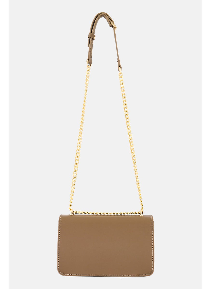 Women Brand Logo Shoulder Bag 16 H x 24 L x 10 W cm, Tan